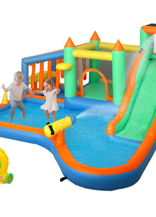 8 in 1 Inflatable Bounce House Water Slide with 550W High Power Blower, for 3-8 Years