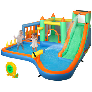 8 in 1 Inflatable Bounce House Water Slide with 550W High Power Blower, for 3-8 Years
