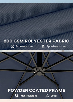 10 ft Offset Patio Umbrella with Cover, Hanging Cantilever Umbrella with 360° Rotation, Crank Handle, Tilt, Navy Blue