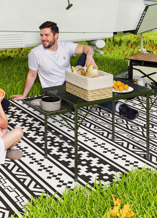 Folding Camping Table, 4.5ft Portable Table with 2 Wing Panels, Height Adjustable Metal Picnic Table