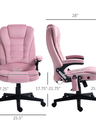 6 Point Executive Office Chair with Heat, Velvet High Back Vibrating Massage Office Chair, Pink