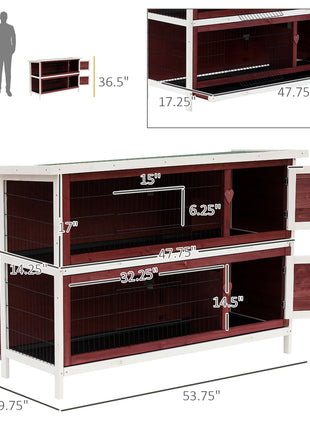 54" 2-Story Weatherproof Stackable Elevated Wooden Rabbit Hutch with Enclosed Run and Pull-Out Trays