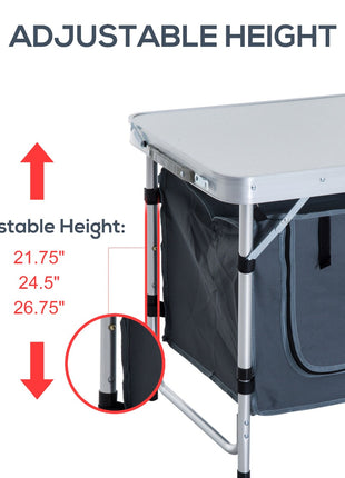 47" Portable Camping Table Aluminum Picnic Folding Camping Table with Carrying Handle and Storage Organizer