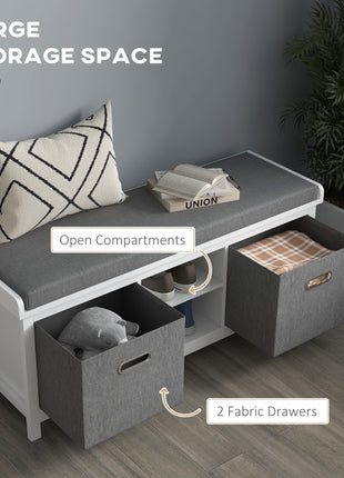 Shoe Storage Bench with Cushioned Seat, Entryway Bench Seat with 2 Drawers and Adjustable Shelf for Hallway, White