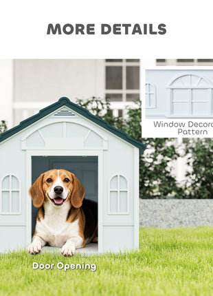 Plastic Dog House for Medium and Small Dogs, Water Resistant Puppy Shelter Indoor Outdoor with Door, Easy to Assemble, Blue