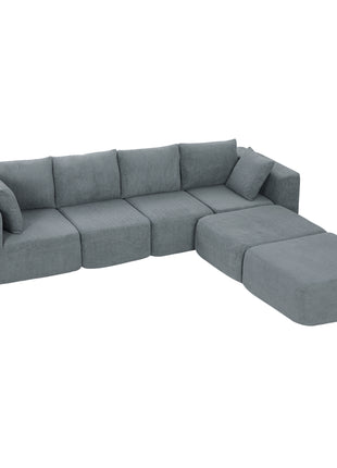 Modular Sectional Sofa, Boneless U-Shape Sectional Couch with 2 Ottomans, Dark Gray
