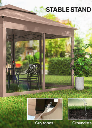 Outdoor Patio Pop Up Canopy Gazebo Shelter with Zipper Netting, Carry Bag, 11' x 11', Brown