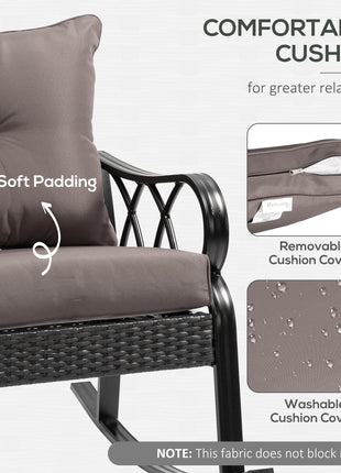 Outdoor Wicker Rocking Chair with Padded Cushions, Aluminum Furniture Rattan Porch Rocker Chair w/ Armrest for Garden, Patio, and Backyard, Gray