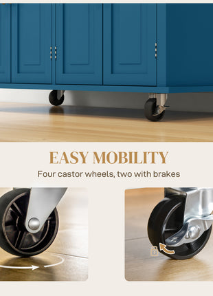 Kitchen Island on Wheels, Rolling Cart with Rubberwood Top, Spice Rack, Towel Rack and Drawers, Turquoise