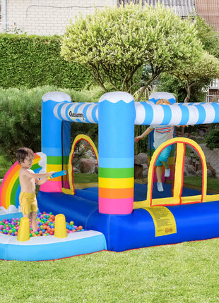Inflatable Bounce House for Kids 2-in-1 Jumping Castle for Indoor Outdoor Party with Trampoline, Pool, Carry Bag & Air Blower
