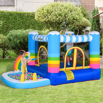 Inflatable Bounce House for Kids 2-in-1 Jumping Castle for Indoor Outdoor Party with Trampoline, Pool, Carry Bag & Air Blower