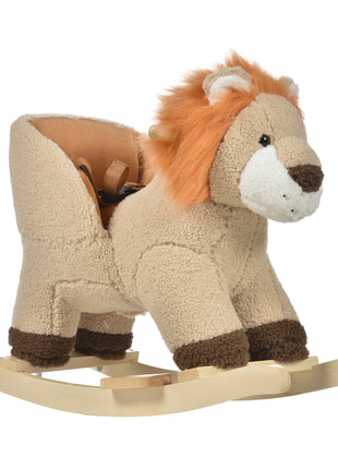 Baby Rocking Horse Lion with Sound, Plush Stuffed Rocking Animals, Wooden Rocking Horse with Seat Belt for 18-36 Months Boys and Girls Gift, Brown