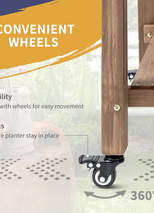 Wooden Garden Box, 34.25H with 8 Pockets and Lockable Wheels, Foldable Side Clapboard, Elevated and Self-Draining Design, to Grow Herbs, Vegetables, and Flowers, Brown