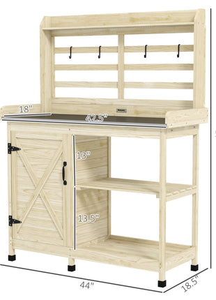 Wooden Potting Bench with Storage, Sink, Water Tap for Backyard, Patio, Balcony, Natural