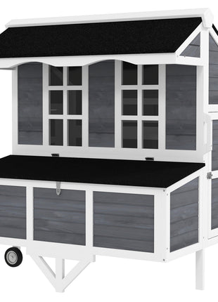 43" Chicken Coop with Wheels, Chicken Tractor with Nesting Box, Windows, Pull-out Tray, Perches, for 2-4 Hens, Gray