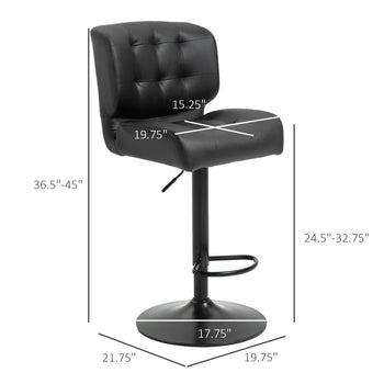 Bar Height Bar Stools Set of 2 with Adjustable Seat, Adjustable Swivel Barstools with  Padded Cushion, Footrest, Black