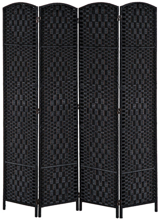 Room Divider 4 Panel, 6FT Tall Folding Privacy Screen, Freestanding Hand-Woven Partition for Room Separation with 360° Hinges, Paper Rope Diamond Weave, Black