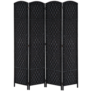 Room Divider 4 Panel, 6FT Tall Folding Privacy Screen, Freestanding Hand-Woven Partition for Room Separation with 360° Hinges, Paper Rope Diamond Weave, Black