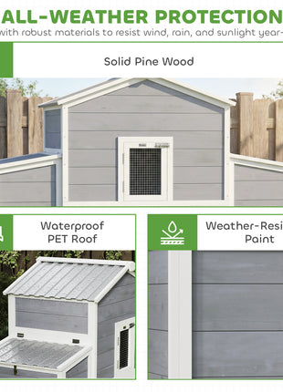 66.5" Large Chicken Coop, Wooden Chicken House with 2 Nesting Boxes, Sliding Tray & Ramp, for Backyard Farm