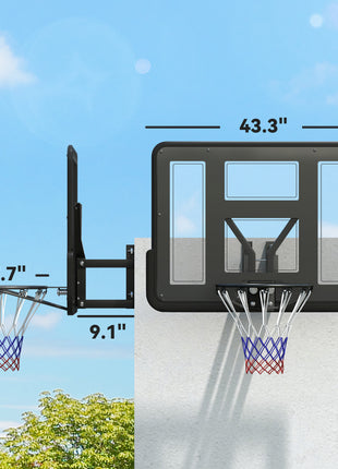 Wall Mounted Basketball Hoop, Basketball Goal Combo Kit with 43" Reinforced Shatter Resistant Backboard and All Weather Net for Indoor or Outdoor Use