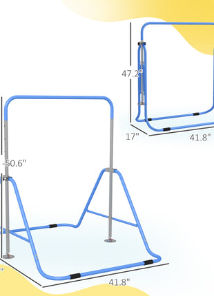 Folding Gymnastics Bar for Kids, Adjustable Height, Bubble Gum Blue