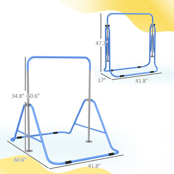 Folding Gymnastics Bar for Kids, Adjustable Height, Bubble Gum Blue