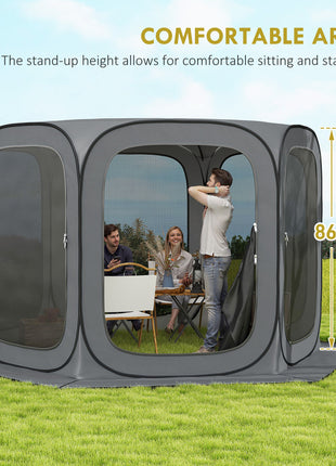 11 x 11ft Pop Up Screen Tent, UPF50+ Portable Camping Gazebo Screen House with Carry Bag, Dark Gray