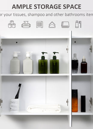 Wall Mounted Mirror Cabinet, Bathroom Medicine Cabinet with Mirror, 3 Doors and Adjustable Shelves, White