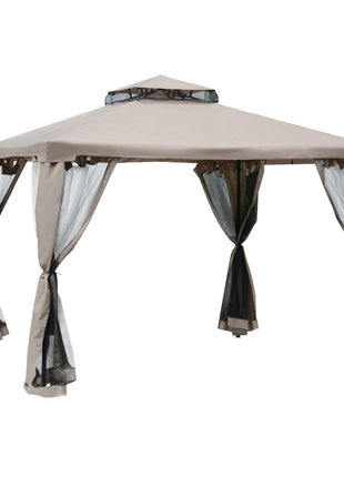 10' x 10' Gazebo Tent, Double Roof Outdoor Canopy Shelter, with Netting Fabric and Vented Roof, Steel Corner Frame for Garden, Lawn, Backyard, Taupe