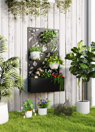Metal Planter Box Raised Garden Bed with Decorative Privacy Screen, Wall-mounted or Freestanding, 24" x 9.1" x 44.5"