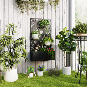 Metal Planter Box Raised Garden Bed with Decorative Privacy Screen, Wall-mounted or Freestanding, 24" x 9.1" x 44.5"