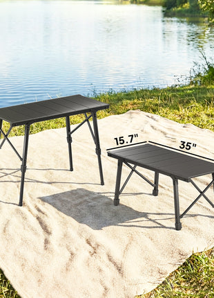 Adjustable Height Folding Picnic Table with Removable Plates, Aluminum Camping Table, Black