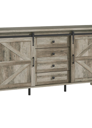 59" Buffet Cabinet, Farmhouse Sideboard with Thick Top, 2 Barn Doors, 4 Drawers and 2 Adjustable Shelves, Gray Wash