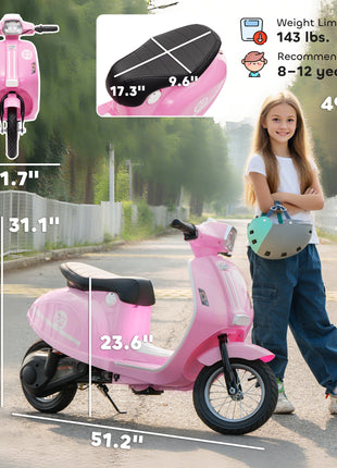 24V Kids Motorcycle with 3-Speed, Electric Motorcycle with Rear Suspension and LED Lights for 8-12 Years Old, Pink