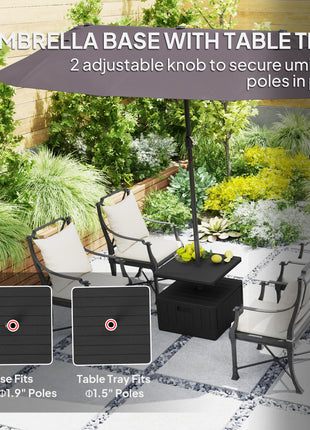 Patio Umbrella Base with Table Tray, Heavy Duty Weighted Umbrella Stand，Wheels Handles, 176lbs，Stand Filling, Black