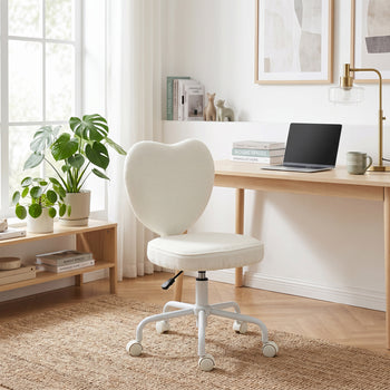 Heart Love Shaped Back Design Vanity Chair,  Office Chair with Adjustable Height and 360 Swivel Castor Wheels, White