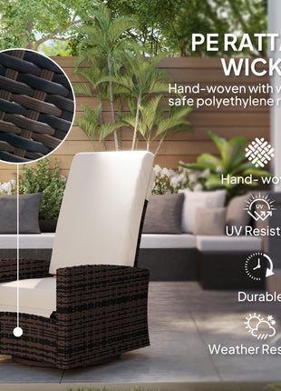 Outdoor Wicker Swivel Recliner Chair, Lifting Footrest, 360° Rotating Basic, Water-resistant Cushions, Khaki