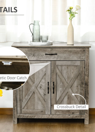 Farmhouse Sideboard Buffet Cabinet, Barn Door Coffee Bar Cabinet with Drawer and Adjustable Shelf for Kitchen, Living Room, Entryway, Gray