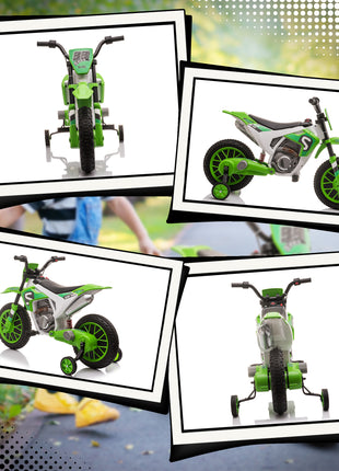 12V Kids Motorcycle w/ Treaded Tires, 5mph Top Speed Electric Bike for Kids, Ride On Motorcycle w/ Training Wheels, Battery Charger, Spring Suspension, Green