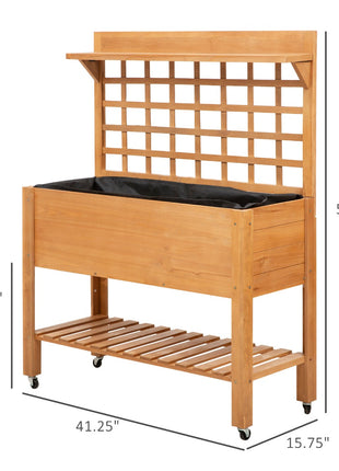 41"x18"x53" Elevated Garden Raised Bed with Shelf and Wheels Solid Wood Planter Flower Herb Boxes for Vegetables Flower Outdoor/Indoor - Brown