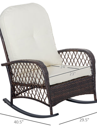Outdoor PE Rattan Wicker Recliner Rocker Chair w/ Soft Cushion for Garden