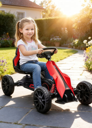 Kids Pedal Go Kart W/ Adjustable Seat, Swing Axle, Red