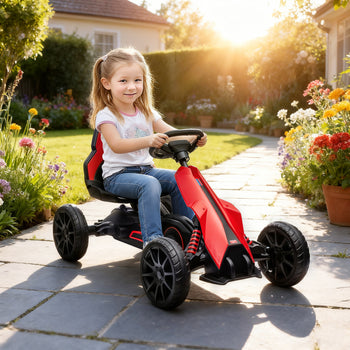 Kids Pedal Go Kart W/ Adjustable Seat, Swing Axle, Red