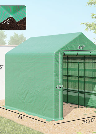 Outdoor Walk-in Greenhouse with Roll-up Zipper Door, 18 Shelves, PE Cover, 95.25" x 70.75" x 82.75", Green