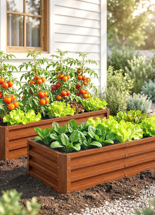 Galvanized Raised Garden Bed, 4' x 2' x 1' Metal Planter Box, for Growing Vegetables, Flowers, Herbs, Succulents, Brown