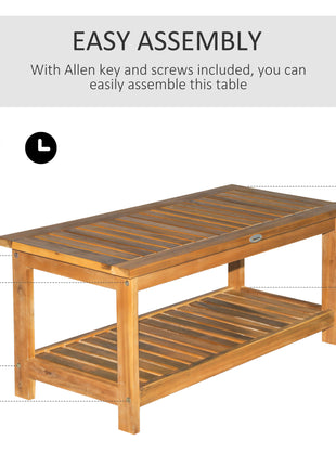 36" Outdoor Coffee Table 2-Shelf Acacia Wood Rectangular Buffet Storage Organizer Natural Finish Teak Patio, Deck, Lawn, Garden