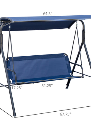 3-Person Porch Swing with Stand, Outdoor Swing for Patio Porch with Adjustable Tilt Canopy and Comfortable Swing Bench-Style Seat, Steel Frame, Dark Blue