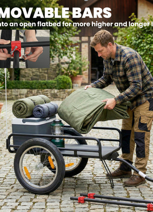 2-In-1 Bike Cargo Trailer & Wagon Cart, Multi-Use Bicycle Trailer with Quick Release 16" Pneumatic Wheels, Kickstand
