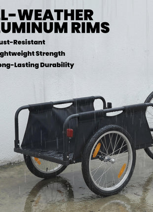 Bike Cargo Trailer, Bicycle Trailer Wagon Cart with Quick Release 16" Pneumatic Wheels, Aluminum Rims, Red Flag, Black