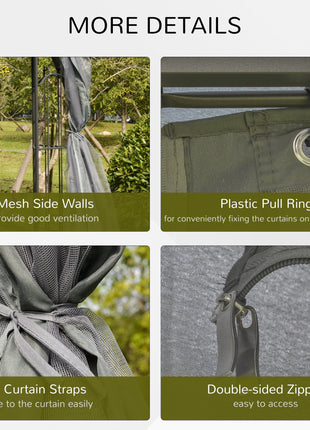 118" x 118" Steel Outdoor Patio Gazebo Canopy with Removable Mesh Curtains, Display Shelves, & Steel Frame, Gray
